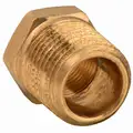 Hex Bushing: Brass, 1/2 in x 3/8 in Fitting Pipe Size, Male NPT x Female NPT, 1 in Overall Lg, NPT