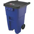 BRUTE 50 gal. Rectangular Flat Top Roll Out Trash Can, 36-1/2"H, Blue