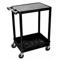 Utility Cart with Deep Lipped & Lipped Plastic Shelves: 300 lb Load Capacity, Flat