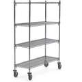 Mobile Wire Shelving Unit, 48"W x 18"D x 69"H, 4 Shelves, Chrome Plated Finish, Silver
