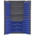 Bin Cabinet: 36" x 24" 72", 3 Shelves, 102 Bins, Blue, Flush, 14 ga Panel, Gray
