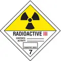 Radioactive III, Class 7 Paper, Self-Sticking DOT Label