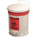 Justrite Biohazard Waste Can: 10 gal Can Capacity, Galvanized Steel, White, 18 1/4 in Ht