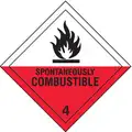 Spontaneously Combustible Class 4  DOT Label,  Self-Sticking Paper, Height: 4", Width: 4"