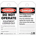 Zing Danger Tag, Plastic, Do Not Operate Equipment Locked Out, 5-3/4" x 3", 10 PK