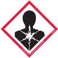 GHS Health Hazard Label, Polypropylene, 4" Height, 4" Width, Write on Surface No, PK 50