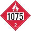 Flammable Gas UN 1075 Placard, Rigid Vinyl, Height: 10-3/4", Width: 10-3/4"