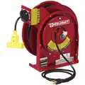 Reelcraft Extension Cord Reel, Spring Retraction, 120VAC, Triple Tap Connector, 50 ft., Red Reel Color