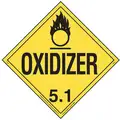 Labelmaster DOT Container Placard: Oxidizer, 10 3/4 in Label Wd, 10 3/4 in Label Ht, Vinyl, 1 Labels per Roll