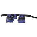 Black/Blue Carpenters Tool Rig w/Belt, Polyester, 32" to 54" Waist Size, Number of Pockets: 13