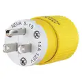 Bryant 15A Industrial Grade Straight Blade Plug, Yellow/White; NEMA Configuration: 5-15P