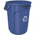 Rubbermaid Recycling Can: Round, Open Top, Blue, 32 gal Capacity, 22 in Wd/Dia