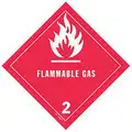 DOT Label, Class 2, Flammable Gas, Vinyl, Self-Sticking, White/Red, 4" Height, PK 25
