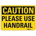 Recycled Aluminum Use Handrail Sign with Caution Header, 7" H x 10" W