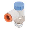 Elbow Speed Control Valve, 1/8" Valve Port Size, 6.0 mm Tube Size, Nickel-Plated Brass