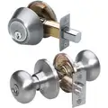 Master Lock Light Duty, Satin Nickel, BCC Biscuit Knob Lockset with Single Cylinder Deadbolt; Function: Entrance, Office