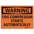 Vinyl Equipment Automatic Start Sign with Warning Header, 7" H x 10" W