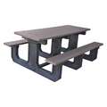 Ultrasite Picnic Table: Rectangle, Recycled Plastic, 96 in Overall Wd, 58 in Overall Dp, Gray
