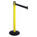Visiontron Barrier Post with Belt: Aluminum, Yellow, 40 in Post Ht, 2 1/2 in Post Dia., Sloped