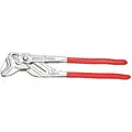 Knipex Plier Wrench: Flat, Push Button, 3-3/8" Max Jaw Opening, 16"Overall L, 25 Jaw Positions