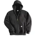 Hooded Sweatshirt, Black, XL Size, 50% Cotton/50% Polyester, Zipper