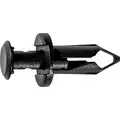 Keyhole Push In Rivet, Nylon, 8 mm Dia., 20 mm L, 8 mm Head Dia., Black, 25 PK