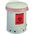 Justrite Biohazard Waste Can: 6 gal Can Capacity, Steel, White, 15 7/8 in Ht