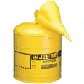 Justrite Type I Safety Can: For Diesel, Galvanized Steel, Yellow, 11 3/4 in Outside Dia., Type I