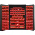 Bin Cabinet: 48 in x 24 in 72 in, 0 Shelves, 186 Bins, Red, Flush, 16 ga Panel, Gray