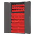 Bin Cabinet: 36 in x 18 in 72 in, 0 Shelves, 36 Bins, Red, Solid, 14 ga Panel, Gray, Bins