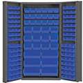 Bin Cabinet: 36 in x 24 in 72 in, 0 Shelves, 132 Bins, Blue, Deep Box, 14 ga Panel, Gray