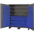 Bin Cabinet: 72 in x 24 in 84 in, 3 Shelves, 212 Bins, Blue, Flush, 14 ga Panel, Gray
