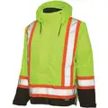 Work King High Visibility Parka, ANSI Class 3, 100% Polyurethane-Coated Polyester, Fluorescent Green
