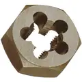Hex Threading Die: Solid, Carbon Steel, Right Hand, 1/2"-13 Thread Size, 1/2 in Die Thick
