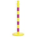 Mr. Chain Stripped Medium Duty Stanchion, Height 40", Yellow and Magenta