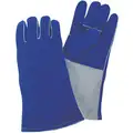 Welding Glove, XL, Cowhide Leather, 14", Blue, 1 PR
