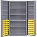 Bin Cabinet: 36 in x 24 in 72 in, 10 Shelves, 48 Bins, Yellow, Deep Box, 14 ga Panel
