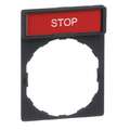Schneider Electric 22 mm Rectangular Stop Legend Plate, Plastic, White/Black and Red