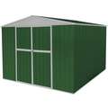 Outdoor Storage Shed: 11 3/8 ft x 11 3/8 ft x 7 ft, 653 cu ft Capacity, Green