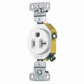 Bryant Receptacle: Single, 5-20R, 20 A, 125V AC, White, 2 Poles, Screw Terminals, Tamper Resistant