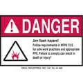 Arc Flash Protection Label, Electrical Hazard, English, Polyester, 6" Width, 4" Height, PK 5