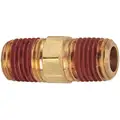 Reducing Hex Nipple: Brass, 1/2 in x 3/8 in Fitting Pipe Size, Male NPT x Male NPT, Nipple
