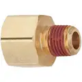 Female x Male Reducing Adapter: Brass, 3/4 in x 3/8 in Fitting Pipe Size, Female NPT x Male NPT
