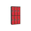 Red/Black Wardrobe Locker, (3) Wide, (2) Tier Openings: 6, 36" W X 18" D X 72" H