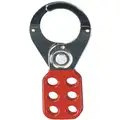 Master Lock Lockout Hasp: 1 1/2 in Closed Hasp Hole Size, Max. 6 Padlocks, Steel, 5 in L, Red
