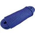 Utility Cord: 1/4 in Rope Dia, Blue, 100 ft Rope Lg, 120 lb Working Load Limit, Diamond Braid
