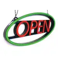 LED Open Sign, 27" Length, 12 3/4" Height, Plastic, Red/Green Legend/Background Color