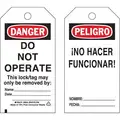 Brady Danger Bilingual Tag, Cardstock, Do Not Operate This Lock/Tag May Only Be Removed By