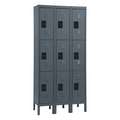 Gray Wardrobe Locker, (3) Wide, (3) Tier Openings: 9, 36" W X 12" D X 78" H