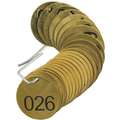 Pre-Numbered Valve Tags; Numbered 026 to 050, Brass, Diameter: 1-1/2"